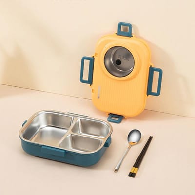 RVS Lunchbox Lekvrij Studenten 3 Roosters Isolatie Vershoudbakje Servies Met Soepkom Draagbare Lunchboxen 3&1100ml&2