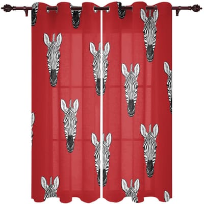 2 STUKS Rode Zebra Luipaardprint Raamgordijnen Woondecoratie Slaapkamer Raambekleding Valgordijnen voor Woonkamer Oogjesbovenkant 2x110W240H(CM)&Hook