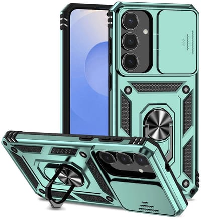 Coverup Hoesje - Geschikt voor Samsung Galaxy S25 FE Hoesje - Coverup Armor Ring Kickstand Back Cover met Camera Shield - Groen