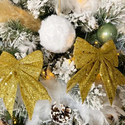 Kerststrik Deco 12 x 13cm Goud - Set van 2 Stuks - Plastic - Or - Lot de 4 - SILUMEN