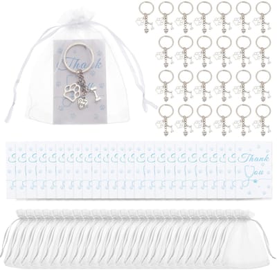 Dailygoods- Kerstcadeauset 25 stuks - Dierenartsentechnici - Sleutelhanger - Bedankkaarten - Organza zakjes - Licht en draagbaar - Dierenarts Cadeau