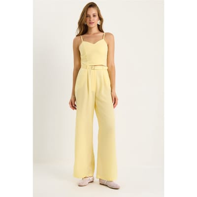 V-hals Blouse en Wijde Pantalon Set