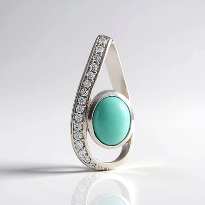 Cavill - Zilveren Hanger met Ovale Campitos Turkoois 1,039 ct - 925 Sterling Zilver Geplatineerd - Luxe Turquoise Sieraad Dames - Zirkonia Pavé Modern