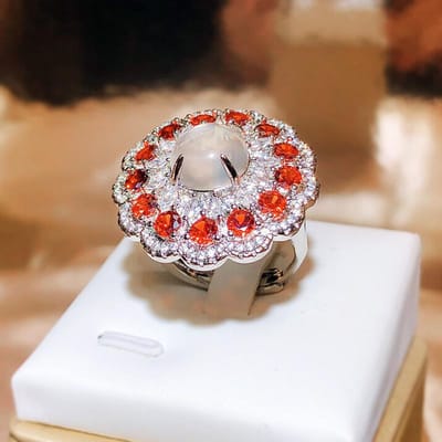 Nieuwe Imitatie Natuurlijke Opaal Ring Voor Vrouwen Zilveren Zet Tsjechische Diamant Oranje Zirkoon Ring Feest Bruiloft Sieraden Cadeau resizable brown