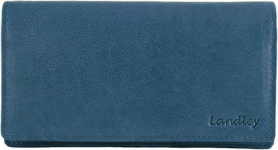 Landley Leren Dames Overslag Portemonnee - Gewassen Vintage Leer - Harmonica Rits Portemonnee - RFID - Vrouwen Portefeuille - Echt Leder - Jeans Blauw