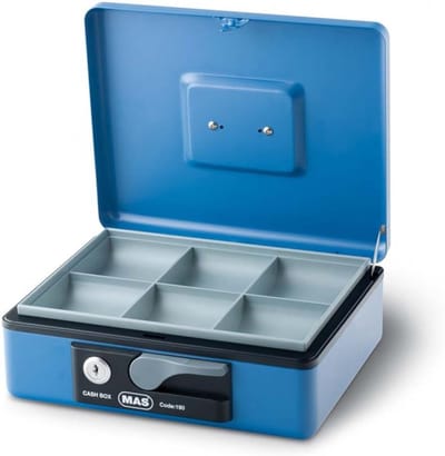 Geldcassette - Muntenvak - Geld Opbergen - 6 Compartimenten - 22.5 x 18.5 x 8 cm - Turquoise