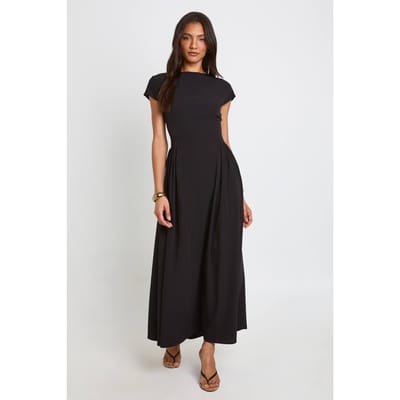 boohoo Dames Lange Getextureerde Volumineuze Rok Midaxi Jurk | Zwart | Maat: 36