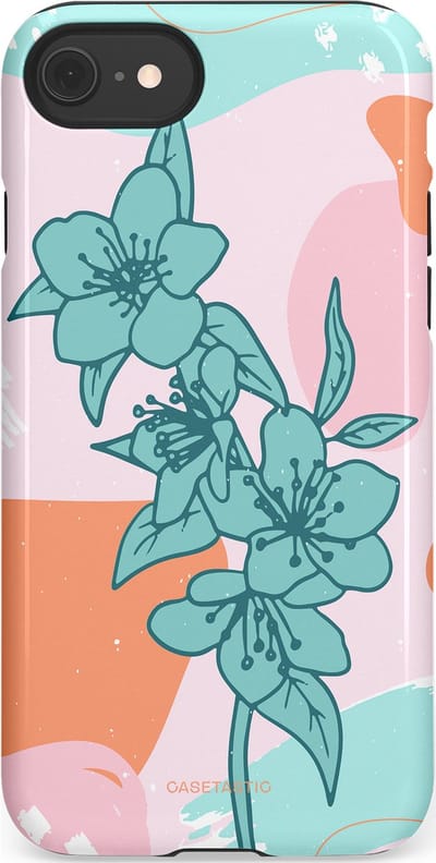 Casetastic hoesje geschikt voor Apple iPhone SE / Apple iPhone 7 / Apple iPhone 8 - Dubbellaagse bescherming - Roze Oranje Turqoise Bloemen Modern - Fashion Case - Wit Mintgroen Perzik Lichtroze