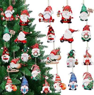 Kiiwah 24 stuks houten hangers voor Kerstmis, kerstboomversiering, houten kersthangers met koord, kerstboomversiering - ShopVlot