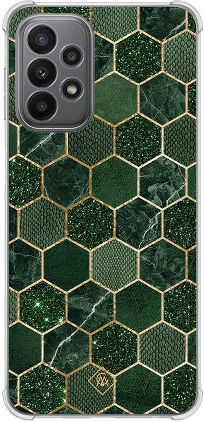 Casimoda® hoesje - Geschikt voor Samsung Galaxy A23 - Kubus Groen - Shockproof case - Extra sterk - Siliconen/TPU - Groen, Transparant