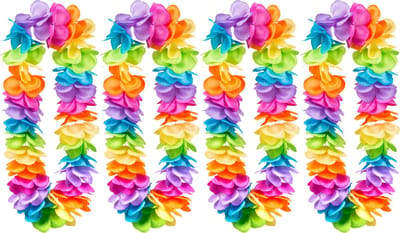 Boland Hawaii krans/slinger - 4x - Tropische/zomerse kleur mix - Grote bloemen blaadjes hals slinger