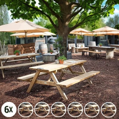 Rockwood® 6x Picknicktafel Massief Grenen Luxe Superieur 1.80m