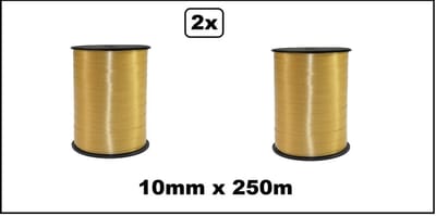 2x Krul lint goud 10mm x 250meter - Krullint thema feest decoratie kado kado gold verjaardag