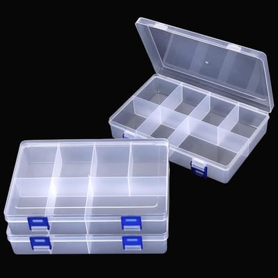 Dailygoods- Opbergdozen met 8 Compartimenten - Plastic Opbergdoos - Verstelbare Sorteringsdoos - Set van 3 - Transparant - 19,5 x 12,5 x 4,5 cm - Opbergbox