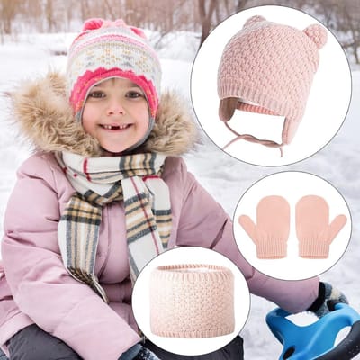 3-delige Baby Winter Muts Sjaal Handschoenen Set Gebreide Muts Dik Zacht Warme Muts voor 02 Jaar Oude Kinderen gray