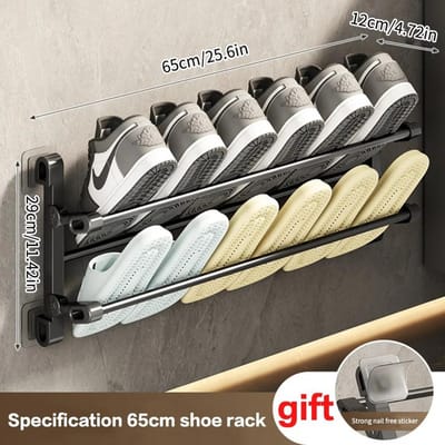 Étagère à chaussures simple à monter au mur sans perçage Étagère à pantoufles Étagère de rangement multifonctionnelle pour salle de bain Étagère de rangement pliable gray
