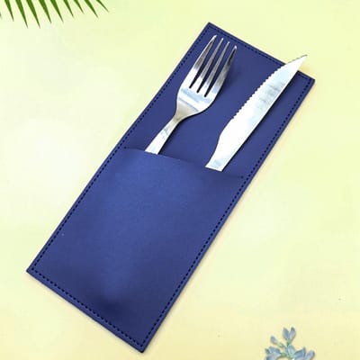 Sac de rangement pour vaisselle occidentale, sac de rangement pour vaisselle d'hôtel, sac de rangement pour fourchettes en cuir, protection pour couteau et fourchette de table occidentale bleu