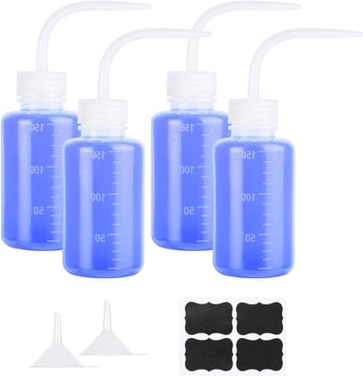 Lab-wasflessen 150 ml met buigmond - Set van 4 transparante squirty flessen voor nauwkeurig doseren en labgebruik