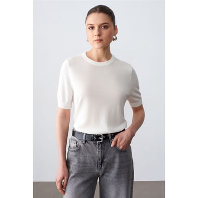 Geribbelde Crewneck Korte Mouwen Blouse