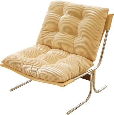 Fauteuil - Loungestoel - Accentstoel - Leesstoel - Ribstof - Metalen Poten - Afneembare Hoes - Lichtgewicht - Woonkamer - 73,6x84x84,5cm - 1 Stuk - Crème