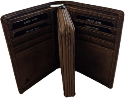 Oi Hunter bruine leren rits portemonneetje los te koppelen uit billfold portemonnee / 2- delige portemonnee / uitneembaar rits beursje / deelbare portemonnee met ruimte voor 8 pasjes / RFID safe / bruin leer / 580H
