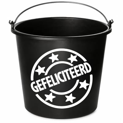 Emmer - Gefeliciteerd - Cadeau emmer - met tekst - 12 liter - zwart
