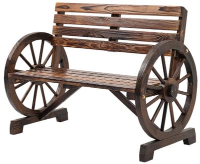 Tuinbank, 2-persoons houten bank, landelijke stijl bank, stoel met wielen en armleuningen, geschikt voor tuin, patio, 105.5 x 56 x 79 cm, bruin, hout.