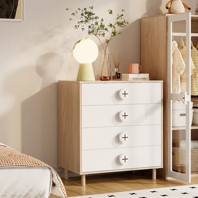 Wishdor - Ladekast Met 4 Lades - Minimalistisch Ontwerp - Voor Slaapkamer - MDF - Naturel En Wit - 80 X 54 X 90 Cm