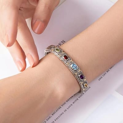 Luxe Ingelegde Kleurrijke Edelsteen Armband Modieuze Bruiloft Fijne Koppel Armbanden Sieraden Cadeau Voor Vriendin gray