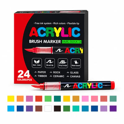 Acrylstiften met vloeibare inkt - set van 24 kleuren - zachte punt, dekkend en geschikt voor kleur over kleur - voor DIY, doodles en tekenen - basisverpakking