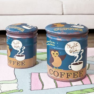 SoBuy Opbergpoef Voetenbankje Set van 2 - Gestoffeerd Krukje met Deksel - 37x30 cm - Koffiebruin