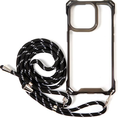 Hoesje geschikt voor iPhone 13 Mini - Backcover - Koord - Extra valbescherming - TPU - Zwart