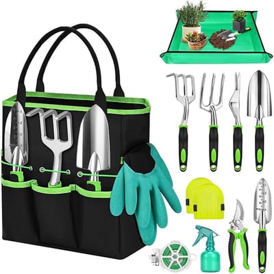 Tuingereedschapsset 12-delig – Compleet Tuinset met Schep, Snoeischaar, Verpotmat & Opbergtas – Duurzaam Aluminium – Tuincadeau voor Tuinliefhebbers