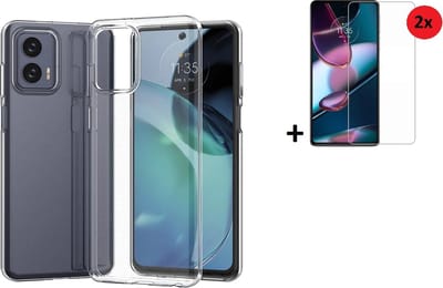 MoDo hoesje geschikt voor Motorola Moto G53 - Siliconen/TPU/Kunststof Back Cover - Transparant met 2x screenprotector
