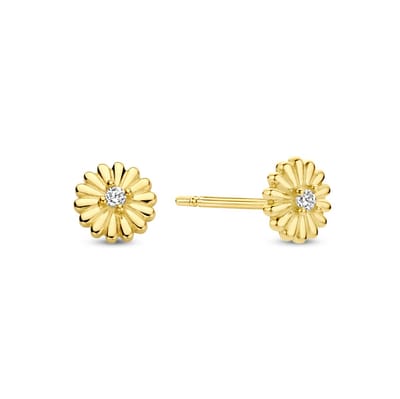 New Bling 9NBG-0657 Gouden Oorbellen met Zirkonia - Bloem - 5mm - Zirkonia - Oorknopjes - 14 Karaat - Goud