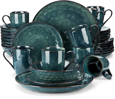 Serviesset - 8 Persoons Servies - Porselein - Diner- en Dessertborden, Kommen en Kopjes - 32-delige Set - Groen