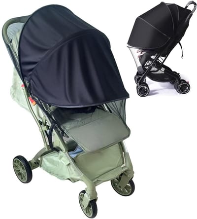 Dailygoods- Zonwering Kinderwagen 2-in-1 - UV-bescherming 50+ - Muggennet - Ademend - Universeel - Robuust materiaal - Kinderwagenparasol