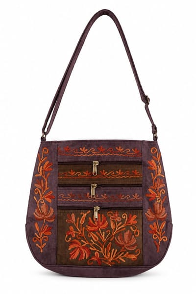 N3 Collecties Geborduurde Handgemaakt  Crossbody tas met Rits - Paars