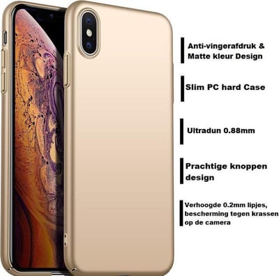 DrPhone iOS Smartphone XS MAX PC Hard Cover – Ultra-dunne Hard Plastic TPU Case -  0.88mm Slim Mat – Volledige bescherm Hoesje - Goud