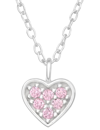 Joy|S - Zilveren hartje hanger met ketting - roze zirkonia - hartje 7 mm - 39 cm (verstelbaar 36 cm of 39 cm))