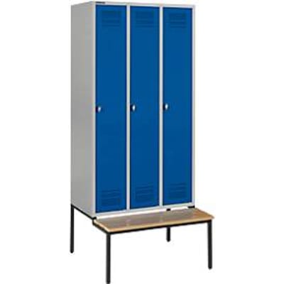 Schäfer Shop Genius Kledinglocker met zitbank, 3 compartimenten, draaigrendelslot, licht zilver/gentiaanblauw