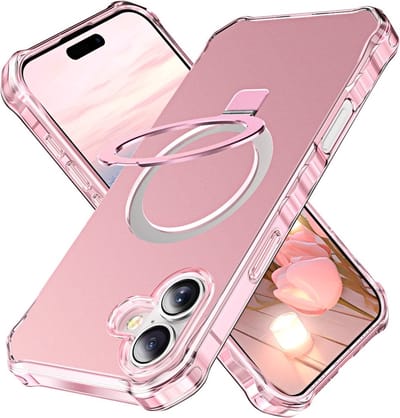 Coverup Hoesje - Geschikt voor iPhone 16 Hoesje - Coverup ShockProof TPU Back Cover met MagSafe Compatible Ring Kickstand - Rose Gold