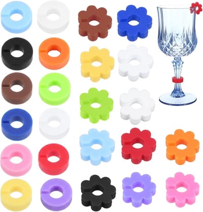 24 stuks glasmarkeerders, siliconen, glasmarkering, herbruikbaar, glasmarker voor drinkglazen, wijnglas, champagneglazen, cocktailglas, bar, party, decoratie, glasmarkering, wijnglasmarker, wijn