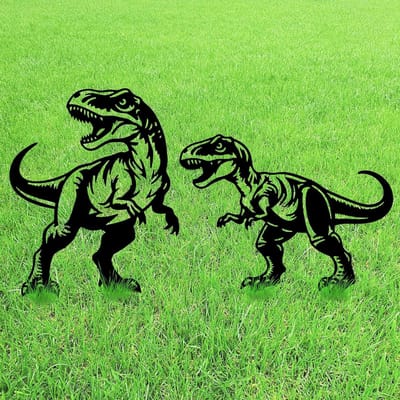 Dinosaurus Tuin Stakes - Metalen Decoratie - Tuin Aankleden - Weerbestendig Metaal - 2 Stuks - Zwart