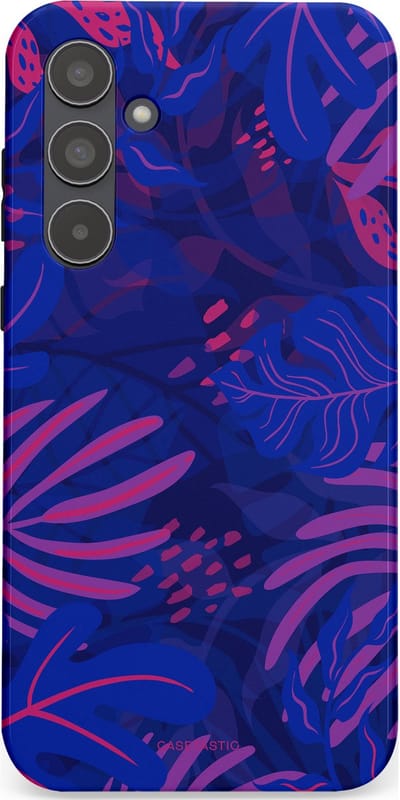 Casetastic hoesje geschikt voor Samsung Galaxy A55 - Dubbellaagse bescherming - Neon jungle blad - Fashion Case - Donkerblauw Lavendel Roze