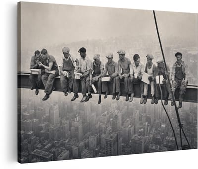 Artaza Canvas Schilderij Lunch Atop A Skyscraper - New York Arbeiders Op Balk - 90x60 cm - Wanddecoratie Woonkamer - Schilderijen - Muurdecoratie