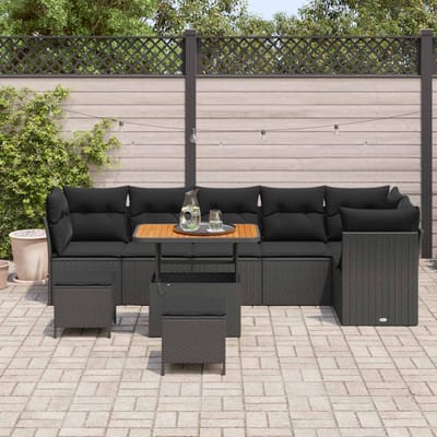 vidaXL Tuinbank Set met kussen met opslag 9 pcs Zwart 90 x 55 x 71 cm