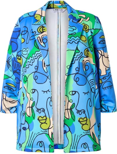 Angel of Style - Dames - Blazer gezichtprint open model 3/4-mouw - Licht turkoois - Maat 52