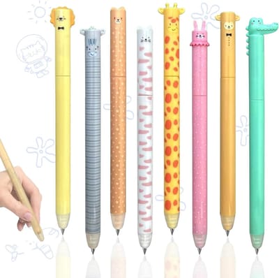 Set van 8 Uitwisbare Balpennen, Kawaii Cartoon Gelpennen, 0.7mm Punt voor Kinderen en Volwassenen, Creatief Schrijfgereedschap en Kantoorbenodigdheden in Blauw