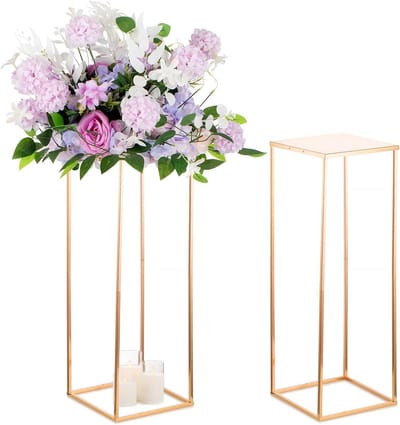 Grote Vloervaas Zuilen Goud 80cm - Set van 2 Metalen Geometrische Bloemstandaards voor Bruiloft Decoratie